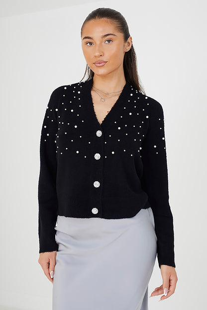 Brave Soul Black Pearl Embellishment Cardigan - Black Image 1