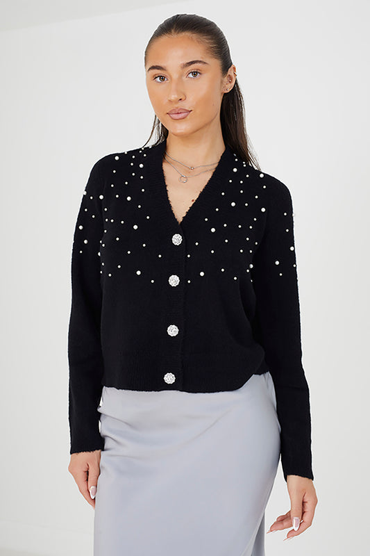 Brave Soul Black Pearl Embellishment Cardigan - Black Image 1