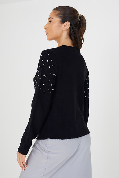 Brave Soul Black Pearl Embellishment Cardigan - Black Image 2