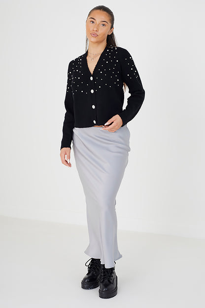 Brave Soul Black Pearl Embellishment Cardigan - Black Image 3