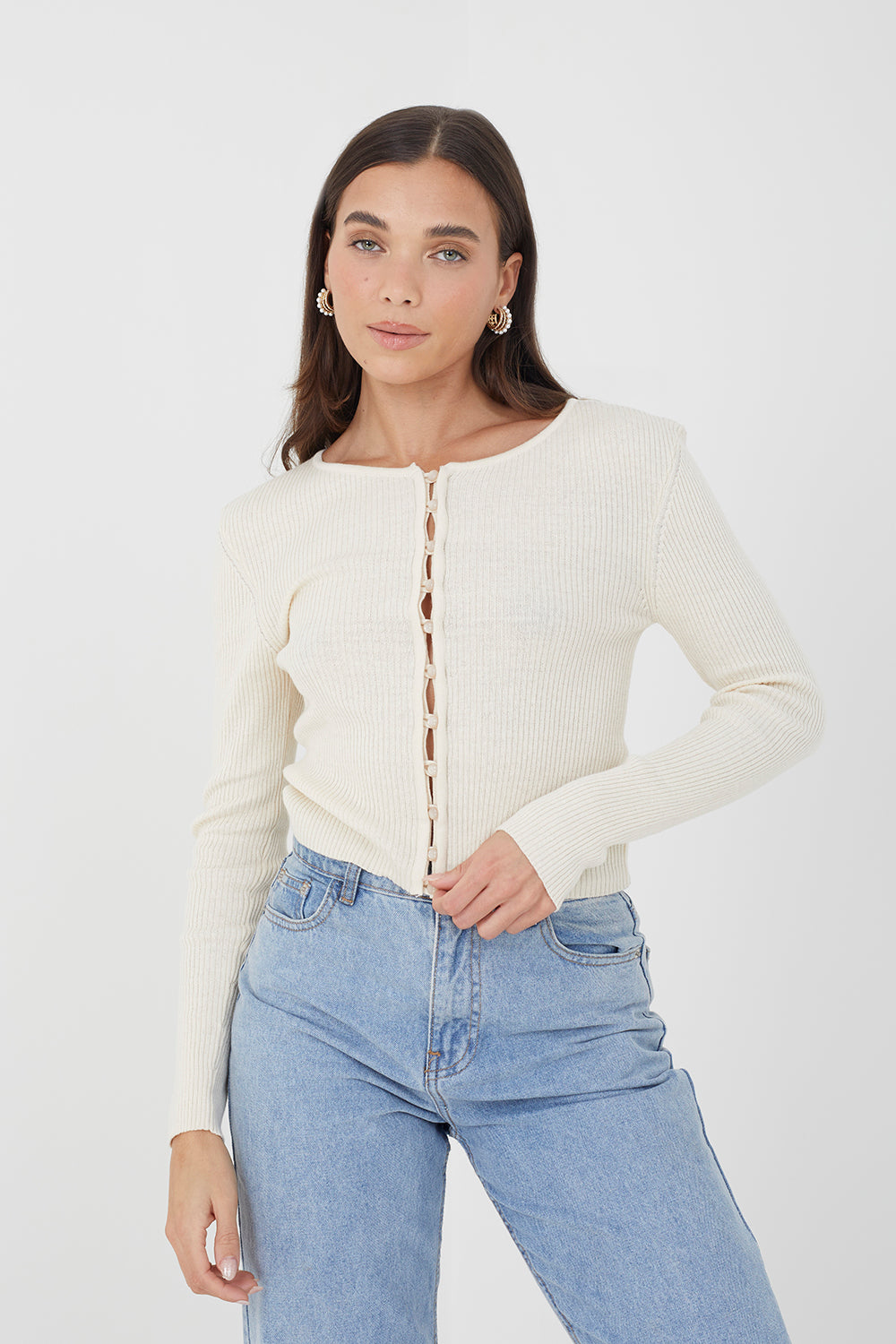 Brave Soul Cream Ribbed Knitted Cardigan - Cream Image 1