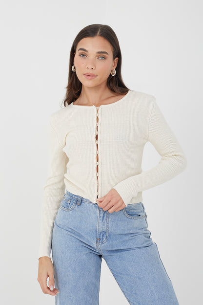 Brave Soul Cream Ribbed Knitted Cardigan - Cream Image 1