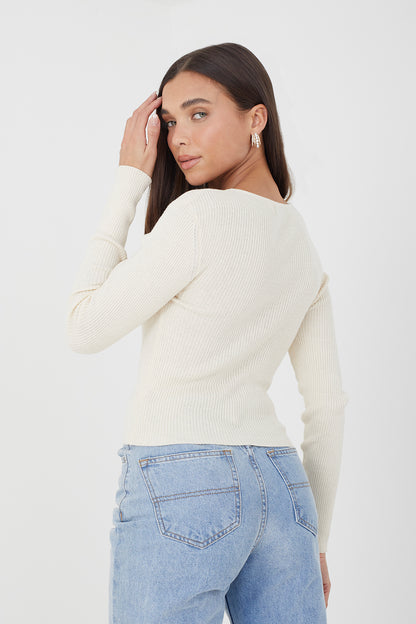 Brave Soul Cream Ribbed Knitted Cardigan - Cream Image 2