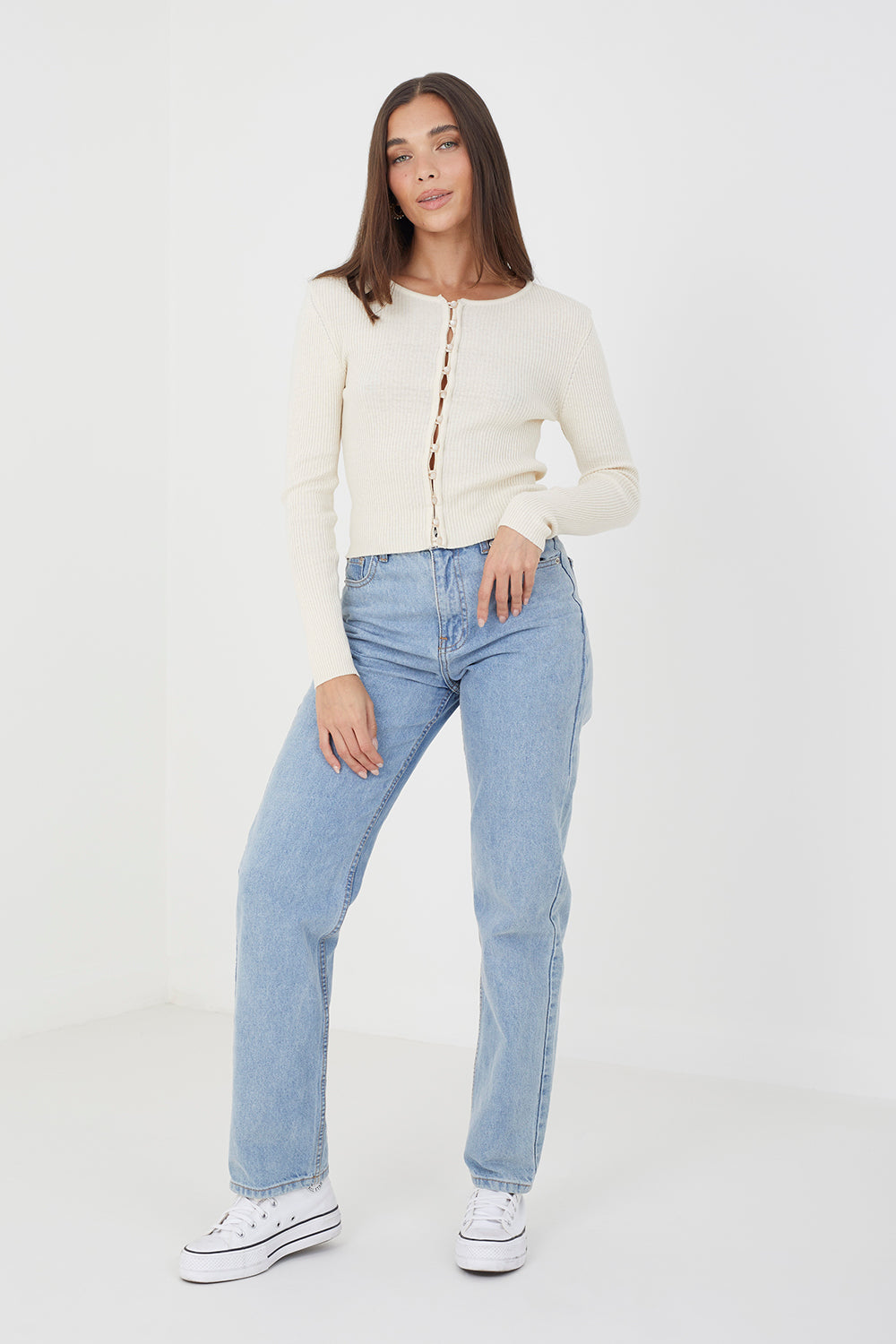 Brave Soul Cream Ribbed Knitted Cardigan - Cream Image 3