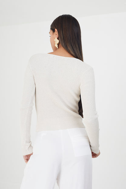 Brave Soul Stone Ribbed Knitted V-Neck Cardigan - Stone Image 2