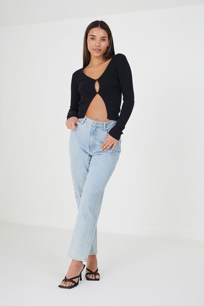 Brave Soul Black Ribbed Knitted V-Neck Cardigan - Black Image 3