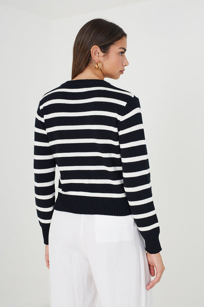 Brave Soul Navy Striped Knitted Cardigan - Navy Image 2
