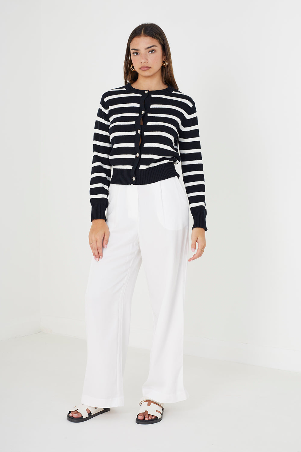 Brave Soul Navy Striped Knitted Cardigan - Navy Image 3