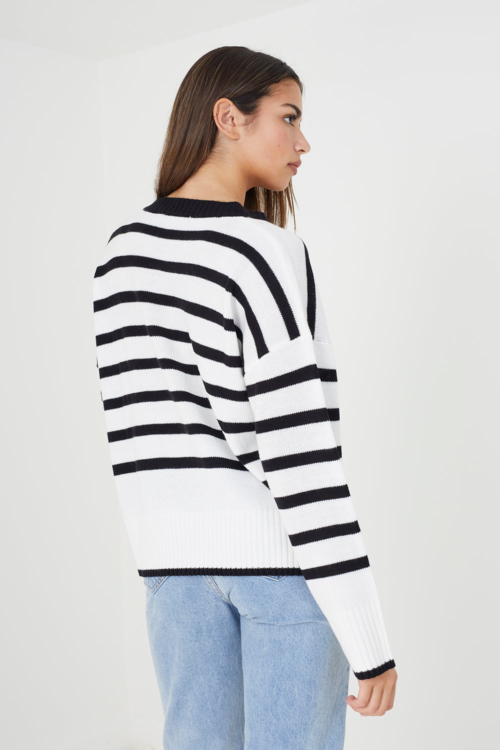 Brave Soul Ivory V-Neck Striped Cardigan - Ivory Image 3