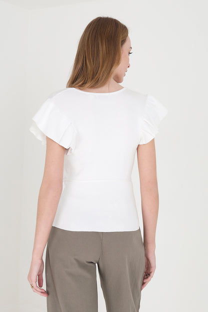 Brave Soul White Ribbed V Neck Wrap Top - White Image 2