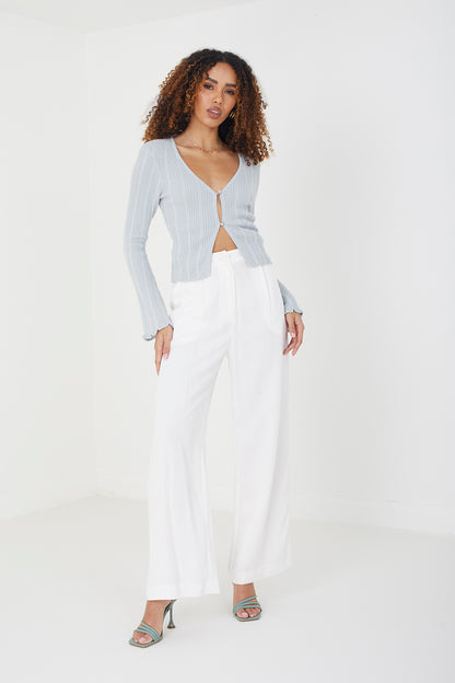 Brave Soul Grey Ribbed Knitted Cardigan with Wide Sleeve - Grey Image 3