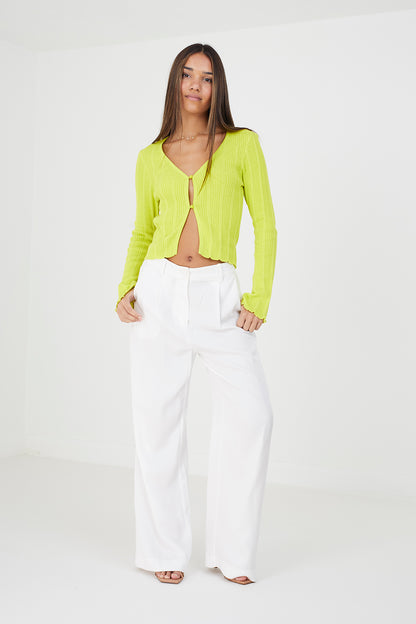 Brave Soul Lime Ribbed Knitted Cardigan with Wide Sleeve - Lime Image 3