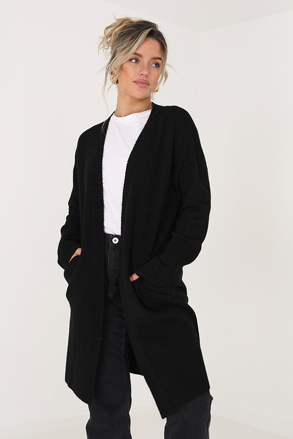 Brave Soul Black Longline Cardigan - Black Image 1