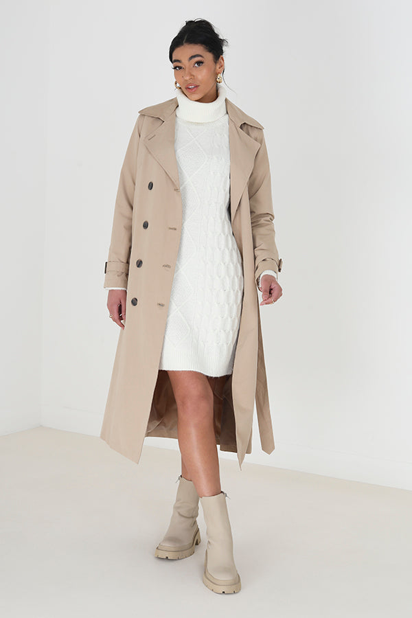 Brave Soul Cream Roll Neck Cable Knit Jumper Dress - Cream Image 3