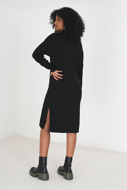 Brave Soul Black Longline Cable Knit Jumper Dress - Black Image 2