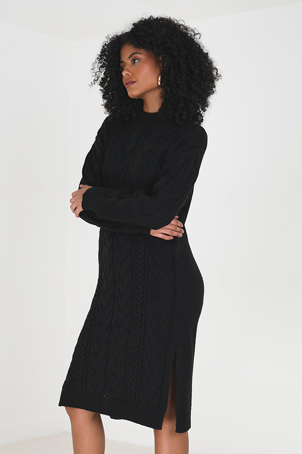 Brave Soul Black Longline Cable Knit Jumper Dress - Black Image 3