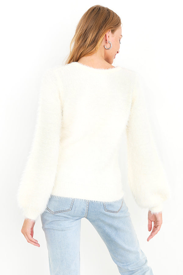 Brave Soul Cream Sequin Owl Fluffy Christmas Jumper - Cream Image 2