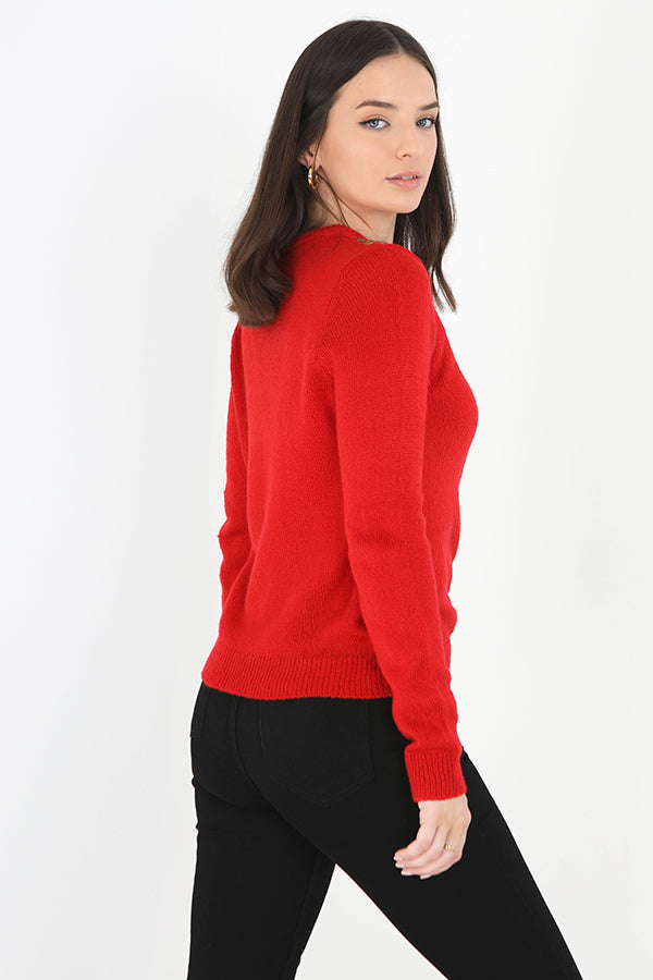 Brave Soul Red Sequin Bow Novelty Christmas Jumper - Red Image 2