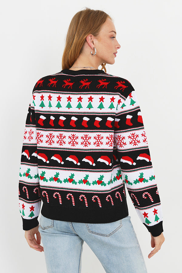 Brave Soul Black Oversized Fairisle Christmas Jumper - Black Image 2