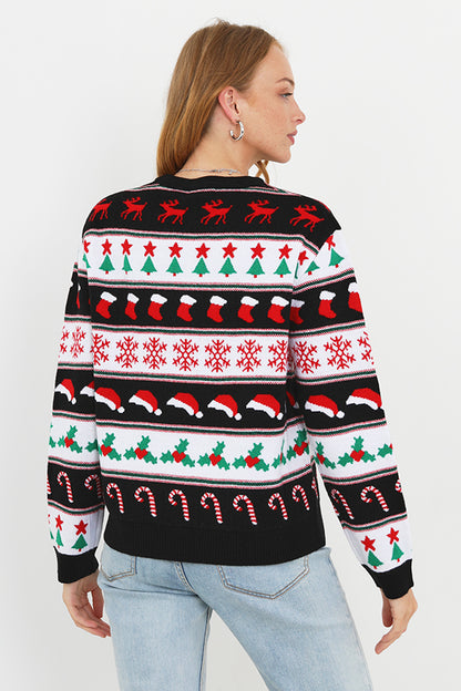 Brave Soul Black Oversized Fairisle Christmas Jumper - Black Image 2