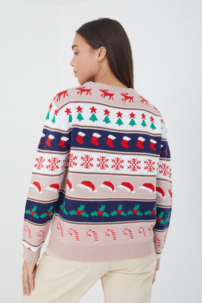 Brave Soul Pink Oversized Fairisle Christmas Jumper - Pink Image 2