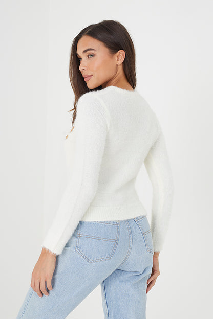 Brave Soul Cream Sequin Fluffy Knit Christmas Jumper - Cream Image 2