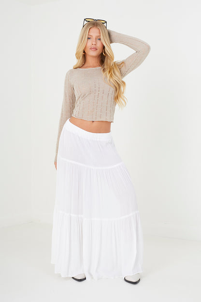 Brave Soul Taupe Textured Mesh Long Sleeve Top - Taupe Image 3