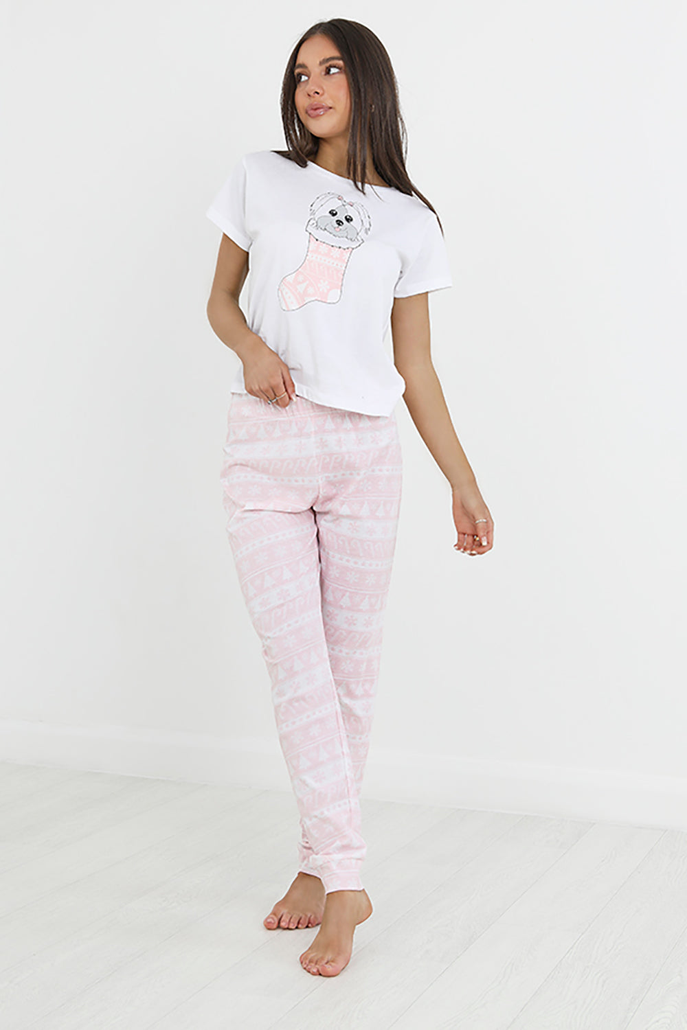 Brave Soul Pink Cotton Christmas Pyjama Set - Pink Image 1