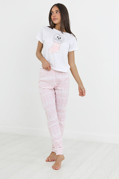 Brave Soul Pink Cotton Christmas Pyjama Set - Pink Image 1