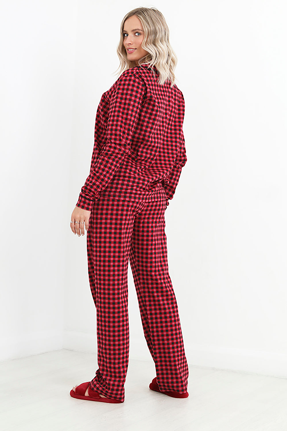 Brave Soul Red Cotton Gingham Button Through Pyjama Set - Red Image 2