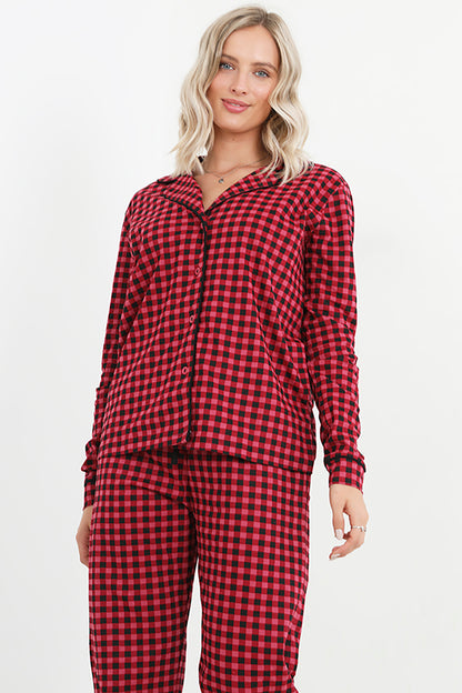 Brave Soul Red Cotton Gingham Button Through Pyjama Set - Red Image 3