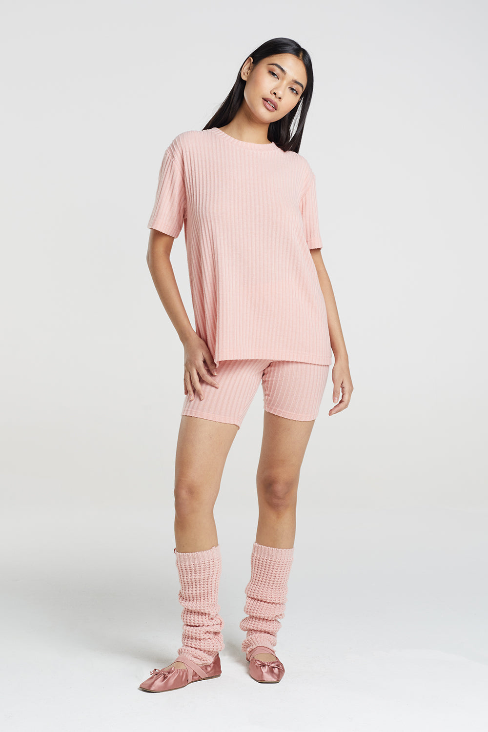 Brave Soul Pink Oversized T-shirt & Cycling Shirts Lounge Set - Pink Image 3