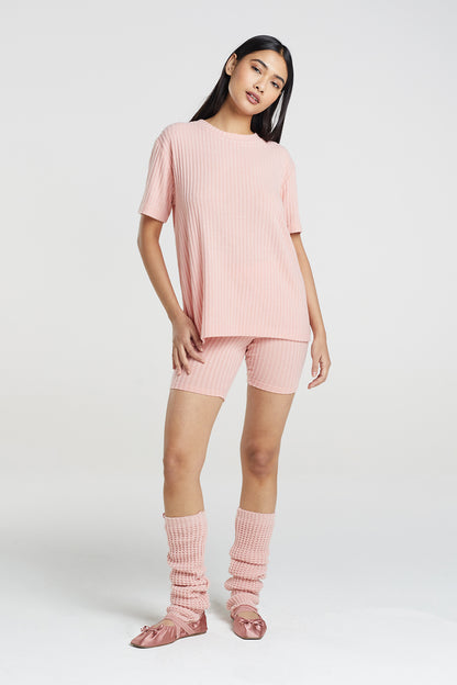 Brave Soul Pink Oversized T-shirt & Cycling Shirts Lounge Set - Pink Image 3