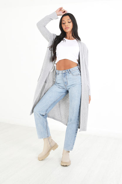 Brave Soul Grey Ribbed Oversized Lounge Cardigan - Grey Image 1