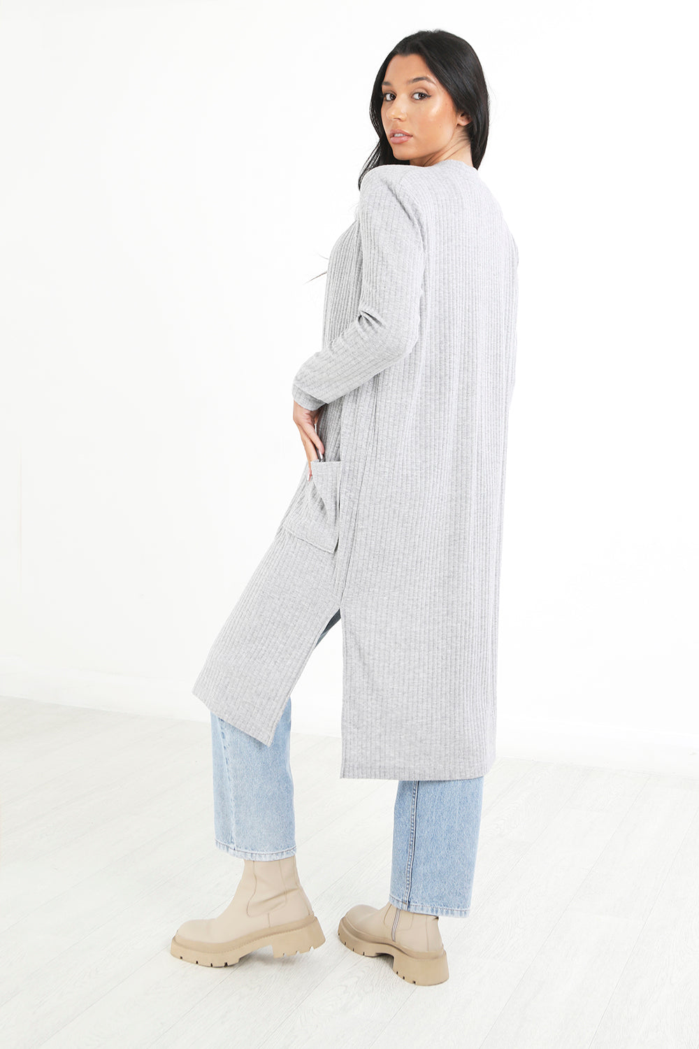 Brave Soul Grey Ribbed Oversized Lounge Cardigan - Grey Image 2