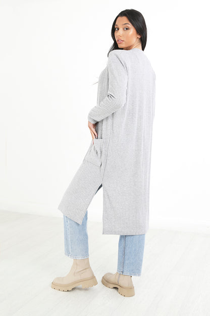 Brave Soul Grey Ribbed Oversized Lounge Cardigan - Grey Image 2