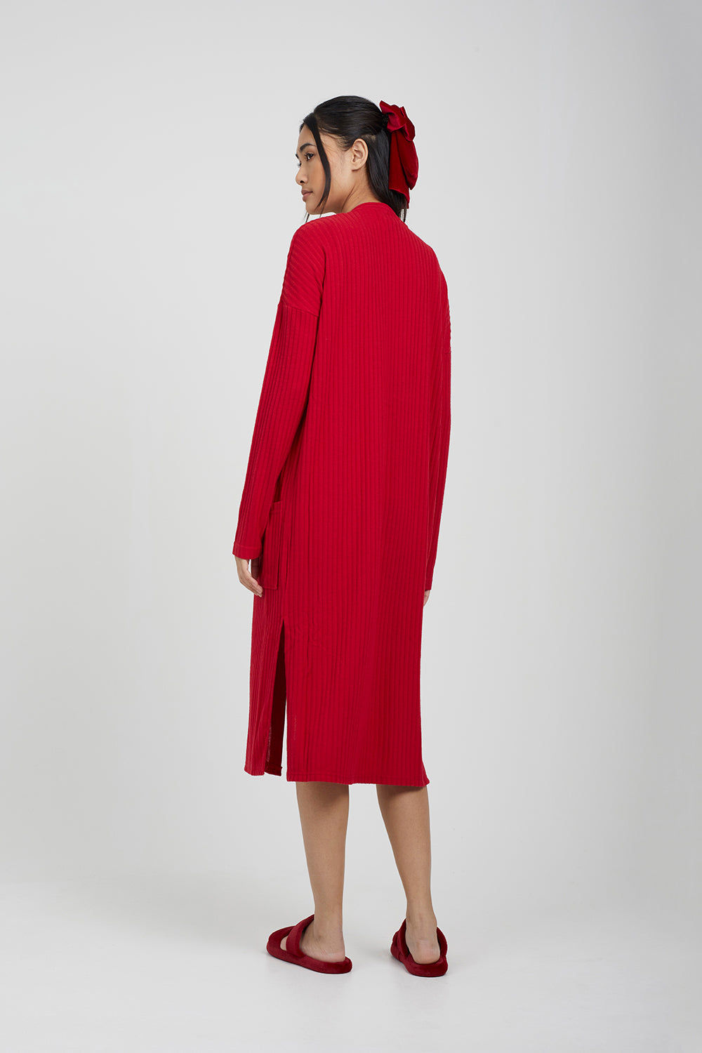 Brave Soul Red Ribbed Oversized Lounge Cardigan - Red Image 2
