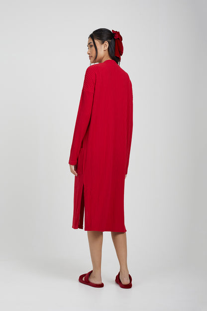 Brave Soul Red Ribbed Oversized Lounge Cardigan - Red Image 2