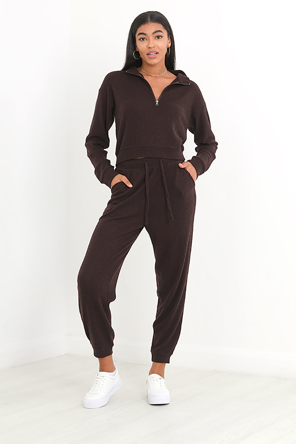 Brave Soul Brown Waffle Loungewear Set - Brown Image 1