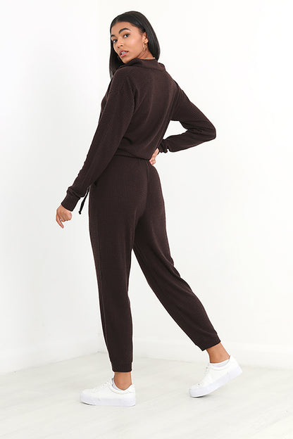Brave Soul Brown Waffle Loungewear Set - Brown Image 2