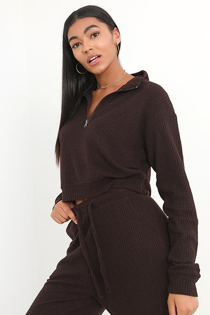 Brave Soul Brown Waffle Loungewear Set - Brown Image 3