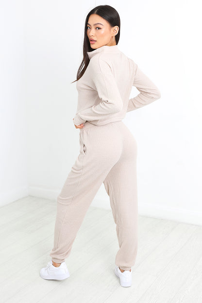 Brave Soul Beige Waffle Loungewear Set - Beige Image 2