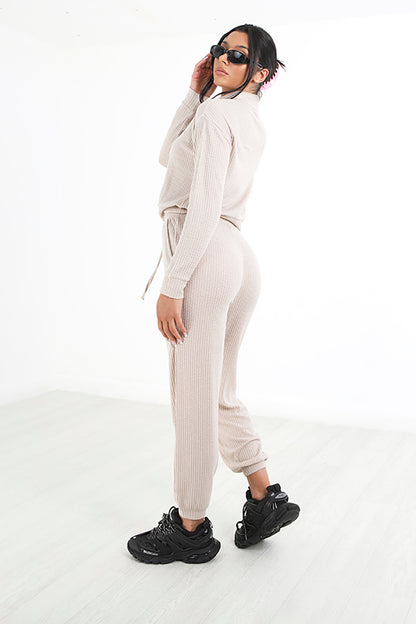 Brave Soul Beige Waffle Loungewear Set - Beige Image 3