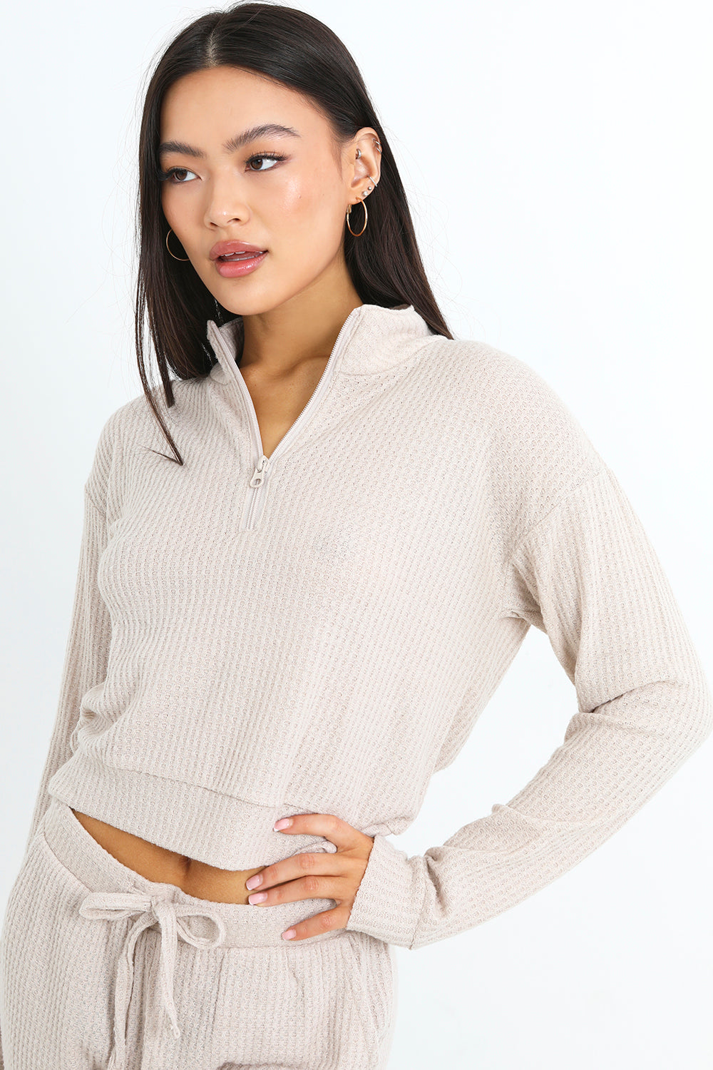 Brave Soul Beige Waffle Loungewear Set - Beige Image 4