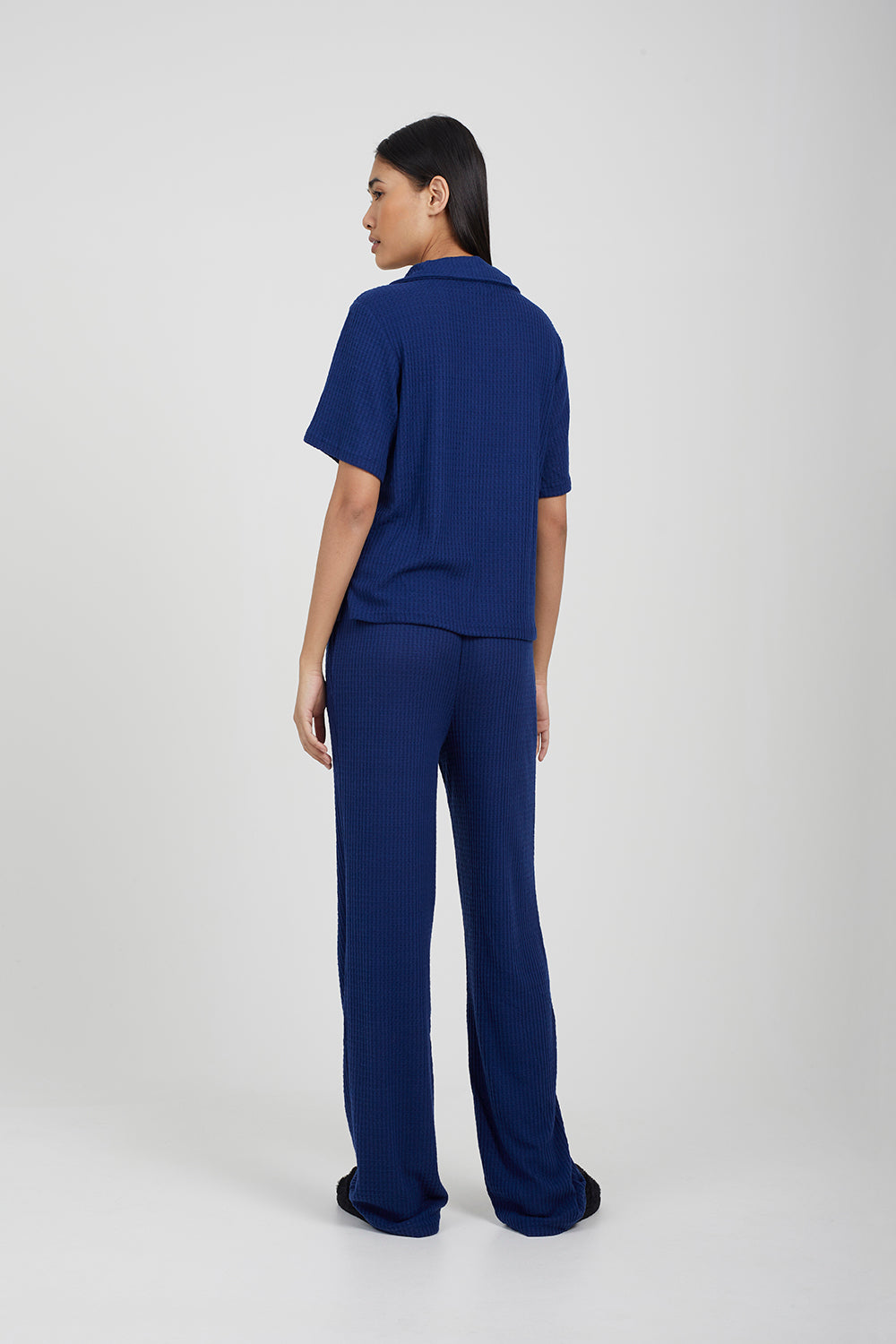 Brave Soul Navy Waffle Button Shirt & Trouser Co Ord - Navy Image 2