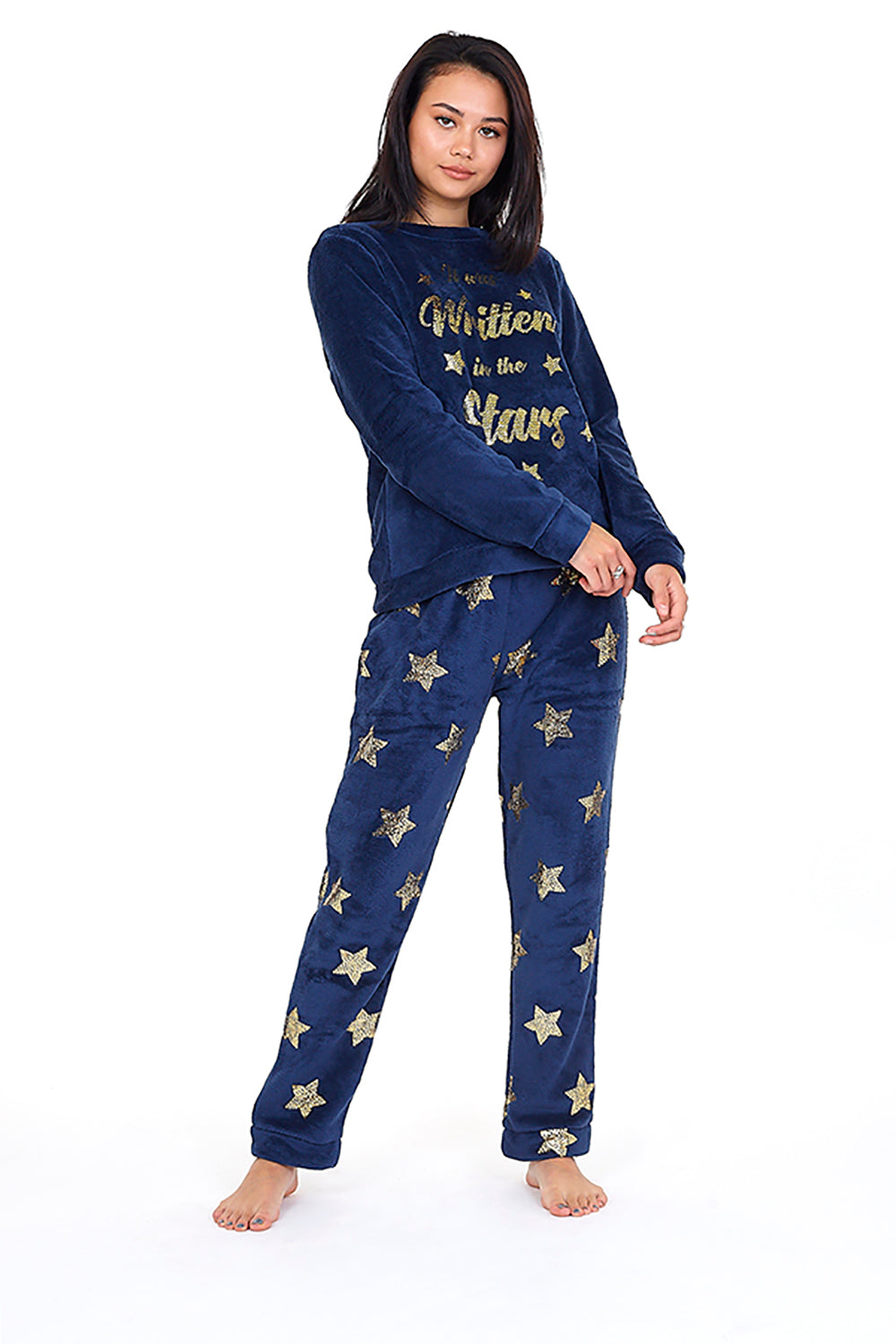 Brave Soul Navy Sherpa Fleece Pyjama Set - Navy Image 1