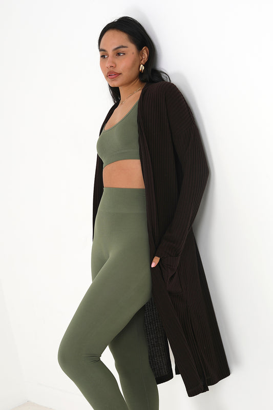Brave Soul Chocolate Ribbed Oversized Lounge Cardigan - Chocolate Image 1