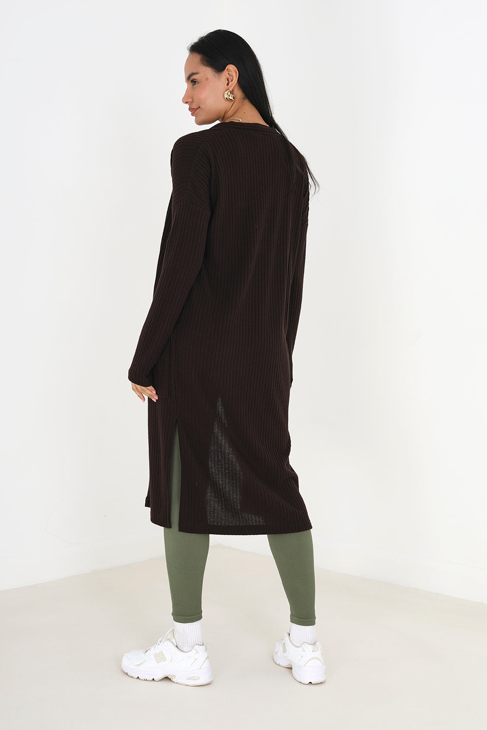 Brave Soul Chocolate Ribbed Oversized Lounge Cardigan - Chocolate Image 2
