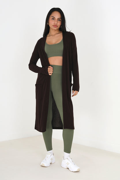 Brave Soul Chocolate Ribbed Oversized Lounge Cardigan - Chocolate Image 3