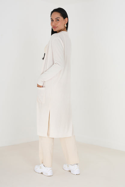 Brave Soul Ivory Ribbed Oversized Lounge Cardigan - Ivory Image 2